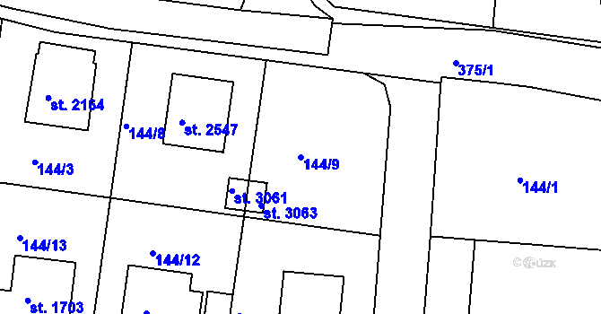 Parcela st. 144/9 v KÚ Sezimovo Ústí, Katastrální mapa