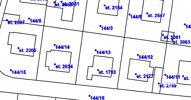 Parcela st. 144/13 v KÚ Sezimovo Ústí, Katastrální mapa