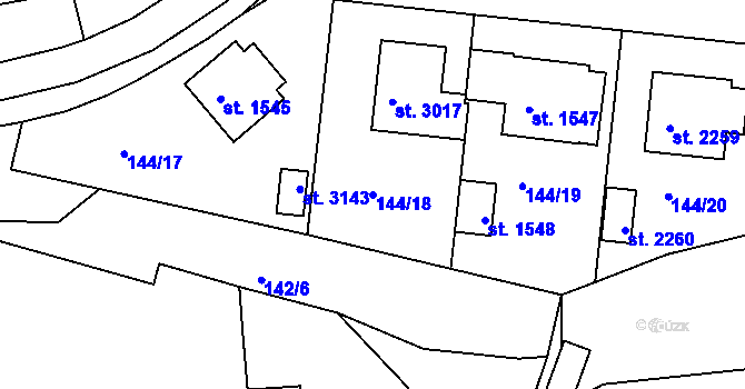 Parcela st. 144/18 v KÚ Sezimovo Ústí, Katastrální mapa
