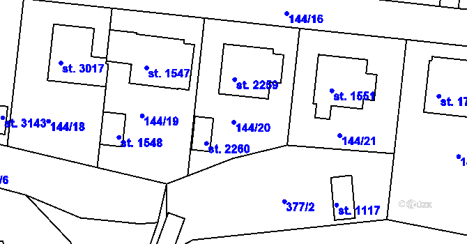 Parcela st. 144/20 v KÚ Sezimovo Ústí, Katastrální mapa