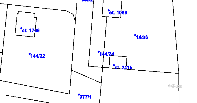 Parcela st. 144/24 v KÚ Sezimovo Ústí, Katastrální mapa