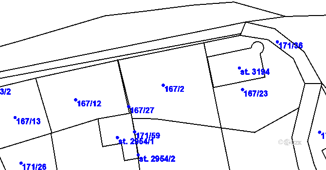 Parcela st. 167/2 v KÚ Sezimovo Ústí, Katastrální mapa