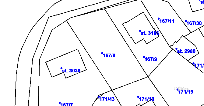 Parcela st. 167/8 v KÚ Sezimovo Ústí, Katastrální mapa