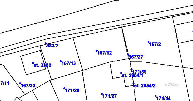 Parcela st. 167/12 v KÚ Sezimovo Ústí, Katastrální mapa