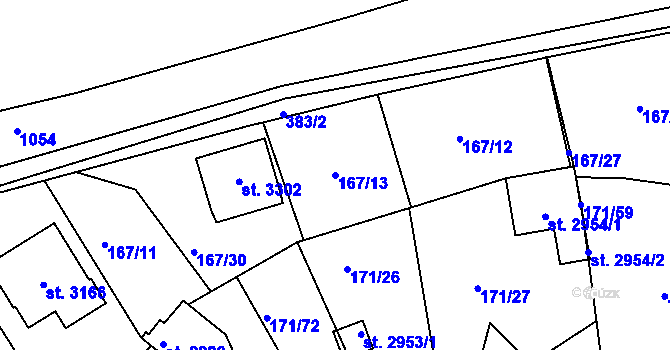 Parcela st. 167/13 v KÚ Sezimovo Ústí, Katastrální mapa