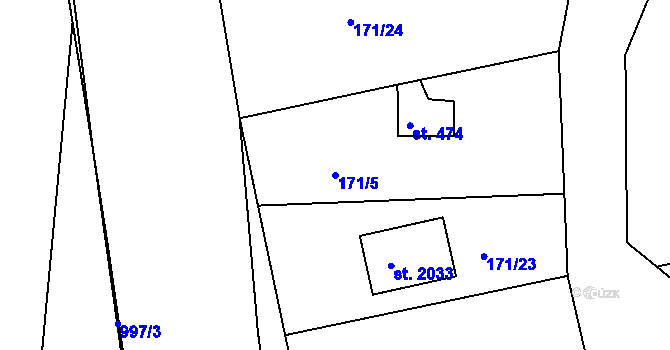 Parcela st. 171/5 v KÚ Sezimovo Ústí, Katastrální mapa