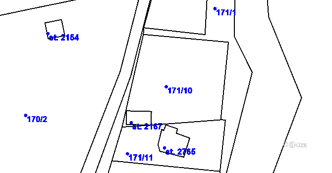 Parcela st. 171/10 v KÚ Sezimovo Ústí, Katastrální mapa