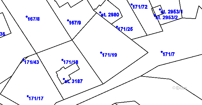 Parcela st. 171/19 v KÚ Sezimovo Ústí, Katastrální mapa