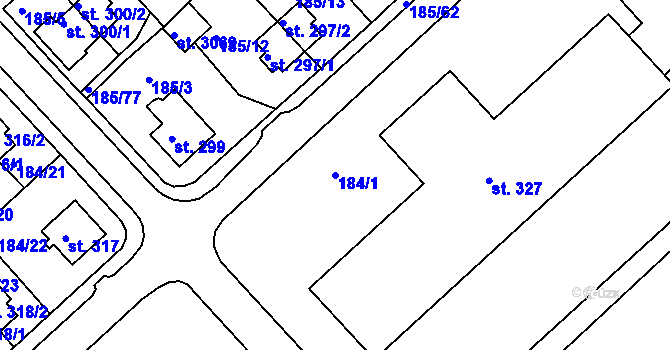 Parcela st. 184/1 v KÚ Sezimovo Ústí, Katastrální mapa