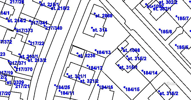 Parcela st. 184/13 v KÚ Sezimovo Ústí, Katastrální mapa