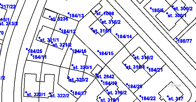 Parcela st. 184/15 v KÚ Sezimovo Ústí, Katastrální mapa