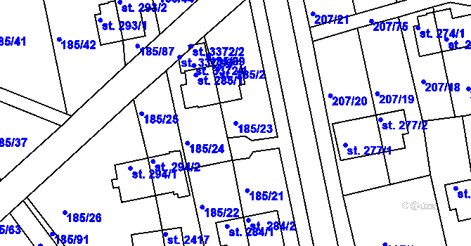 Parcela st. 185/23 v KÚ Sezimovo Ústí, Katastrální mapa
