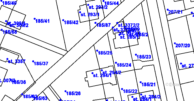 Parcela st. 185/25 v KÚ Sezimovo Ústí, Katastrální mapa
