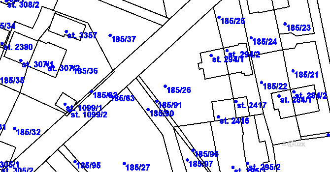 Parcela st. 185/26 v KÚ Sezimovo Ústí, Katastrální mapa