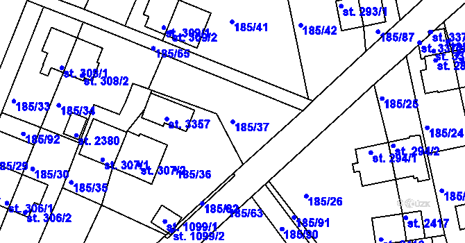 Parcela st. 185/37 v KÚ Sezimovo Ústí, Katastrální mapa