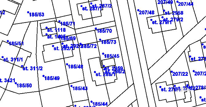 Parcela st. 185/45 v KÚ Sezimovo Ústí, Katastrální mapa