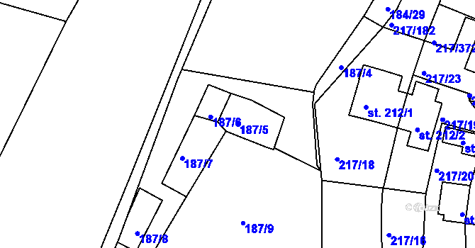 Parcela st. 187/5 v KÚ Sezimovo Ústí, Katastrální mapa