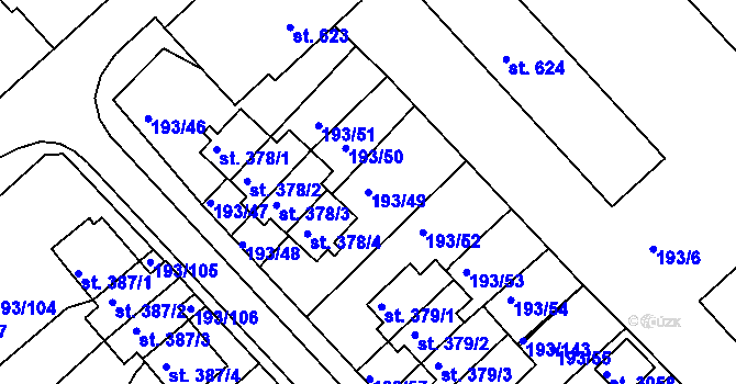 Parcela st. 193/49 v KÚ Sezimovo Ústí, Katastrální mapa