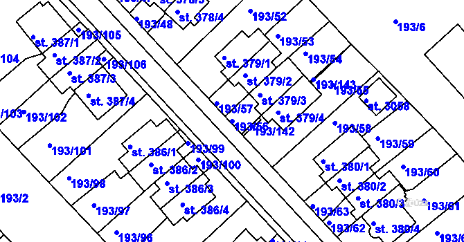 Parcela st. 193/56 v KÚ Sezimovo Ústí, Katastrální mapa