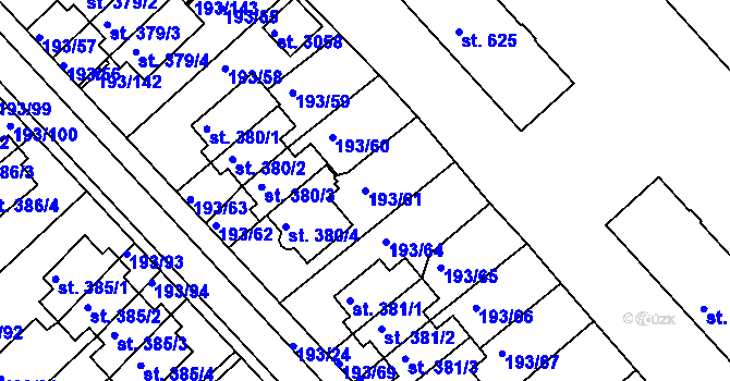 Parcela st. 193/61 v KÚ Sezimovo Ústí, Katastrální mapa