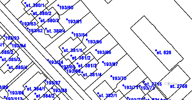 Parcela st. 193/66 v KÚ Sezimovo Ústí, Katastrální mapa
