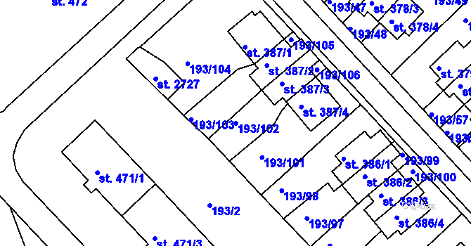 Parcela st. 193/102 v KÚ Sezimovo Ústí, Katastrální mapa