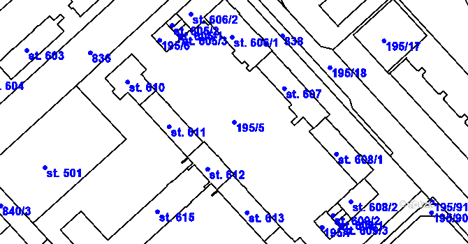 Parcela st. 195/5 v KÚ Sezimovo Ústí, Katastrální mapa