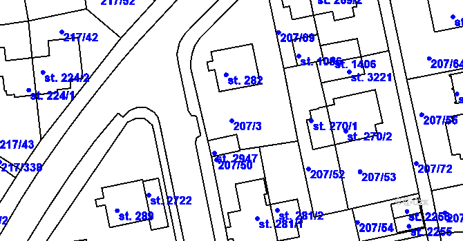 Parcela st. 207/3 v KÚ Sezimovo Ústí, Katastrální mapa