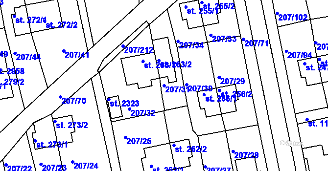 Parcela st. 207/31 v KÚ Sezimovo Ústí, Katastrální mapa