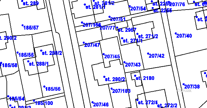 Parcela st. 207/45 v KÚ Sezimovo Ústí, Katastrální mapa