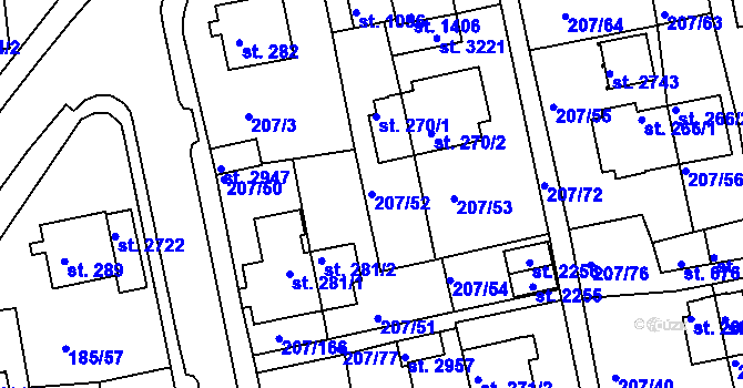 Parcela st. 207/52 v KÚ Sezimovo Ústí, Katastrální mapa