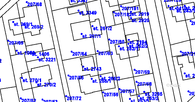Parcela st. 207/63 v KÚ Sezimovo Ústí, Katastrální mapa
