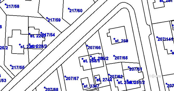 Parcela st. 207/66 v KÚ Sezimovo Ústí, Katastrální mapa