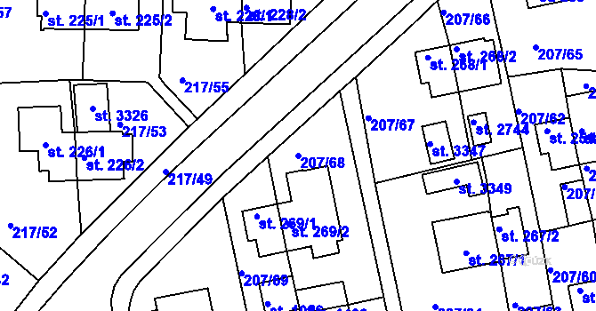 Parcela st. 207/68 v KÚ Sezimovo Ústí, Katastrální mapa