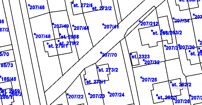 Parcela st. 207/70 v KÚ Sezimovo Ústí, Katastrální mapa