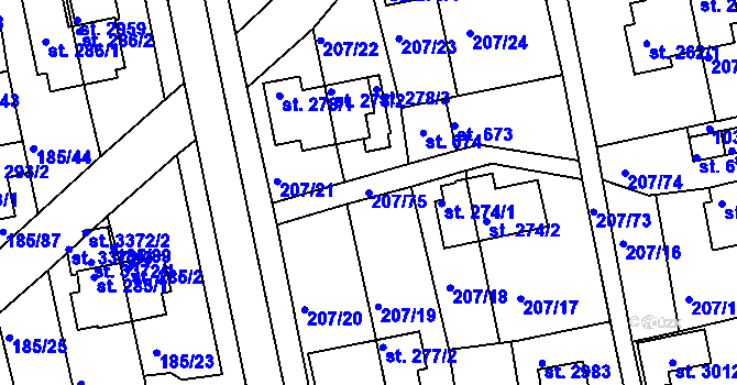 Parcela st. 207/75 v KÚ Sezimovo Ústí, Katastrální mapa