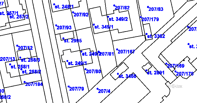 Parcela st. 207/81 v KÚ Sezimovo Ústí, Katastrální mapa