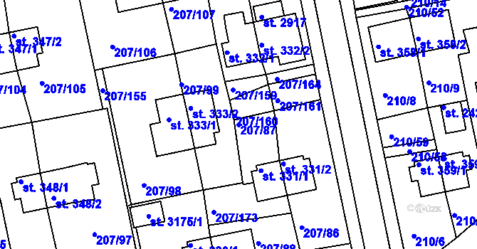 Parcela st. 207/87 v KÚ Sezimovo Ústí, Katastrální mapa