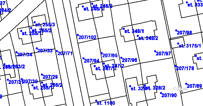 Parcela st. 207/95 v KÚ Sezimovo Ústí, Katastrální mapa