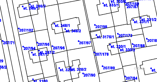 Parcela st. 207/97 v KÚ Sezimovo Ústí, Katastrální mapa