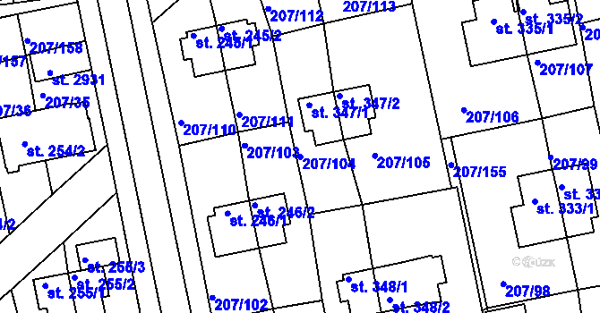 Parcela st. 207/104 v KÚ Sezimovo Ústí, Katastrální mapa
