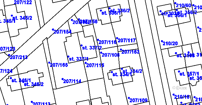Parcela st. 207/108 v KÚ Sezimovo Ústí, Katastrální mapa