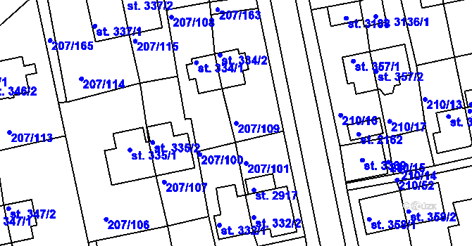 Parcela st. 207/109 v KÚ Sezimovo Ústí, Katastrální mapa