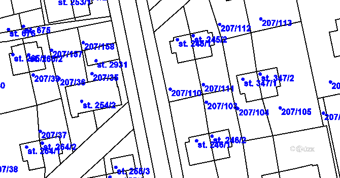 Parcela st. 207/110 v KÚ Sezimovo Ústí, Katastrální mapa