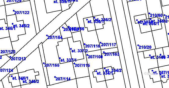Parcela st. 207/116 v KÚ Sezimovo Ústí, Katastrální mapa