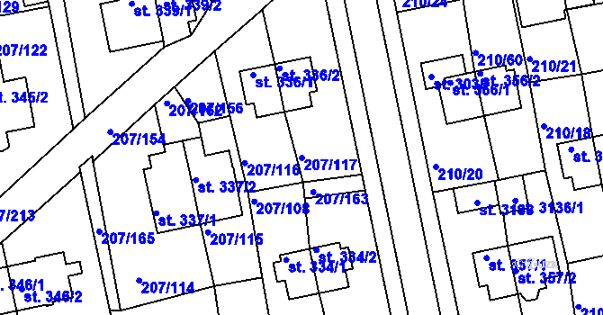 Parcela st. 207/117 v KÚ Sezimovo Ústí, Katastrální mapa