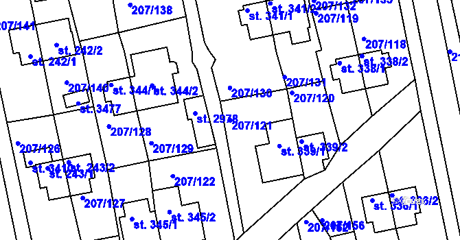 Parcela st. 207/121 v KÚ Sezimovo Ústí, Katastrální mapa