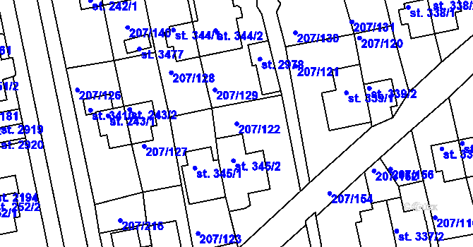 Parcela st. 207/122 v KÚ Sezimovo Ústí, Katastrální mapa