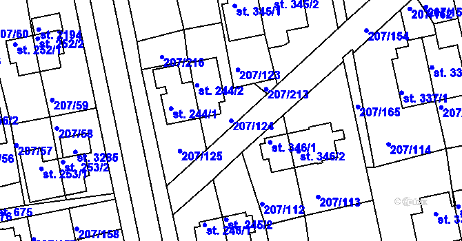 Parcela st. 207/124 v KÚ Sezimovo Ústí, Katastrální mapa