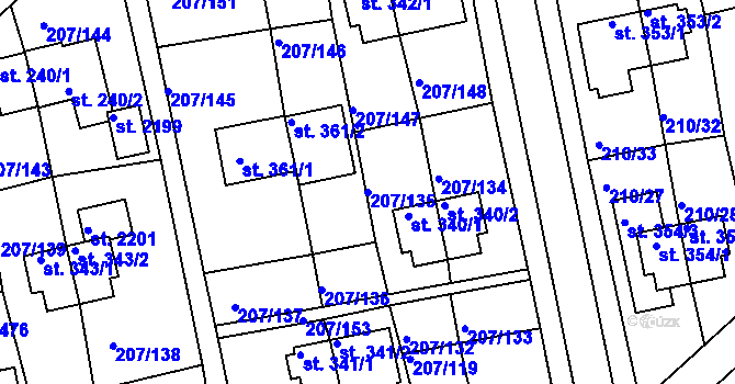 Parcela st. 207/135 v KÚ Sezimovo Ústí, Katastrální mapa